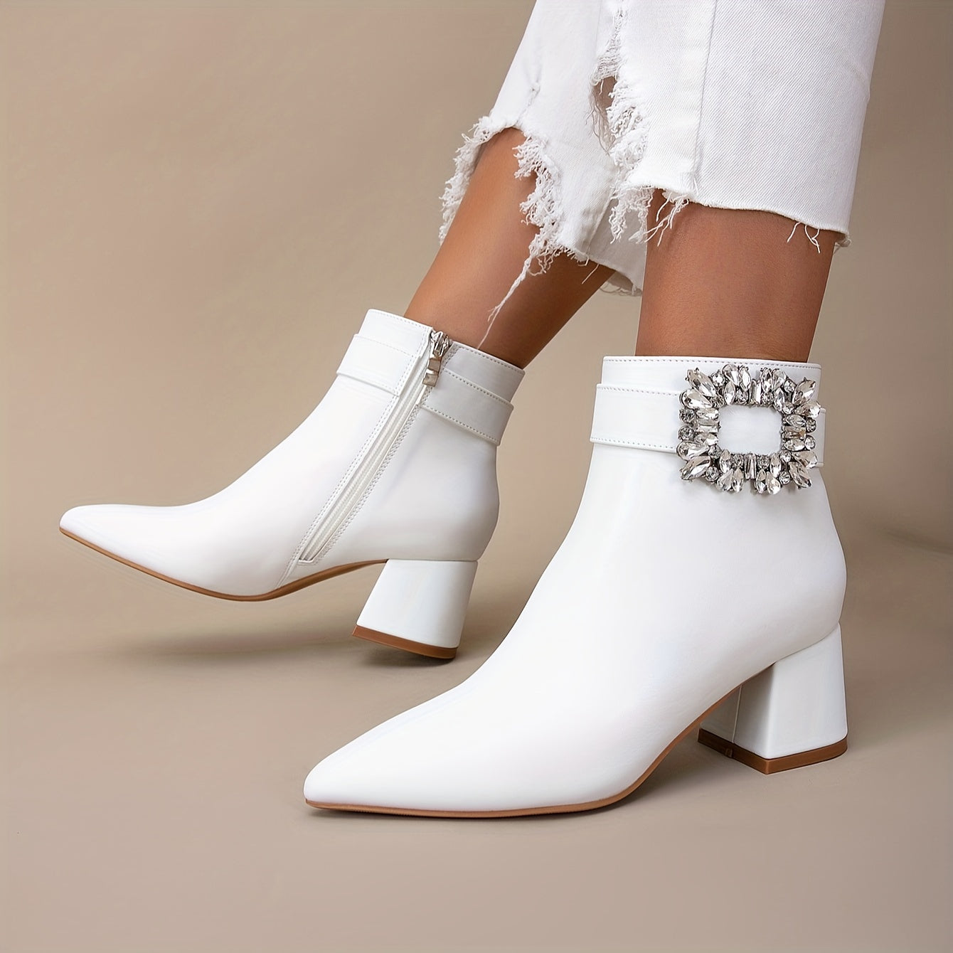 VougeVamp Elegant White Chelsea Ankle Booties – Pointed Toe High Heel Short Boots - VougeVampUK
