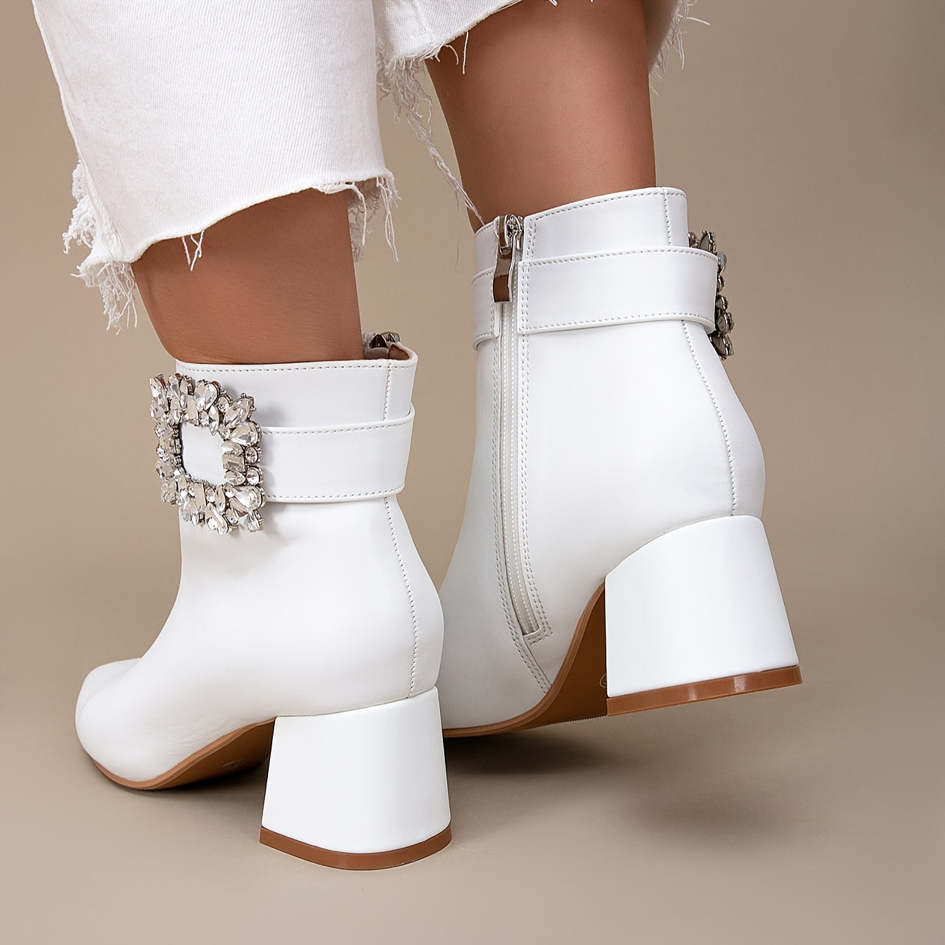 VougeVamp Elegant White Chelsea Ankle Booties – Pointed Toe High Heel Short Boots - VougeVampUK