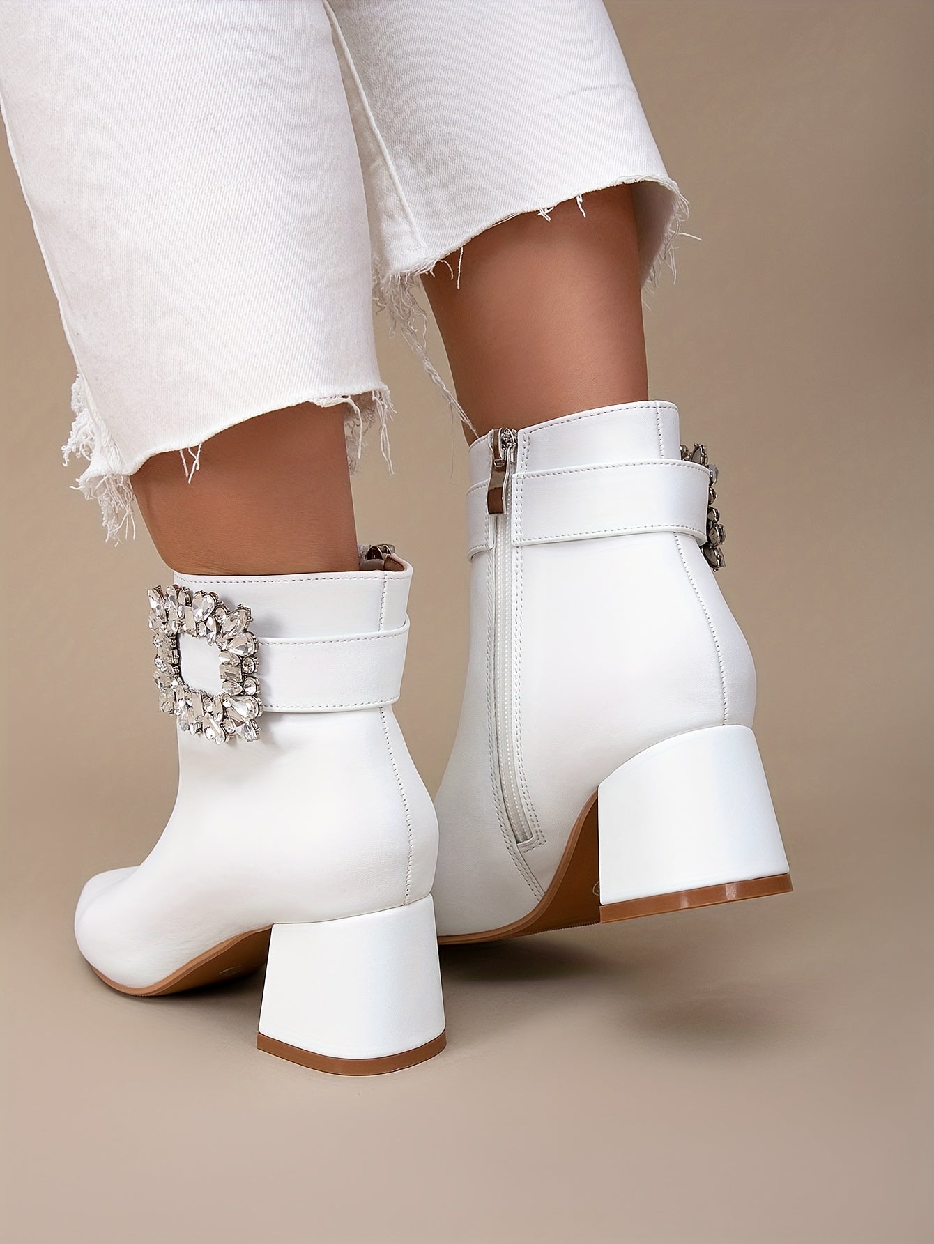 VougeVamp Elegant White Chelsea Ankle Booties – Pointed Toe High Heel Short Boots - VougeVampUK