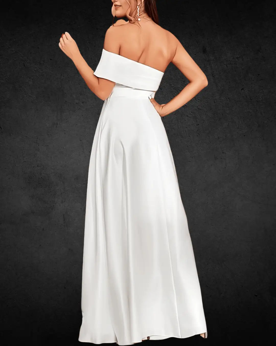 Elegant Off-Shoulder Wedding Dress with Beaded Waist – Fitted Long Bridal Gown with Zipper Detail - VougeVampUK