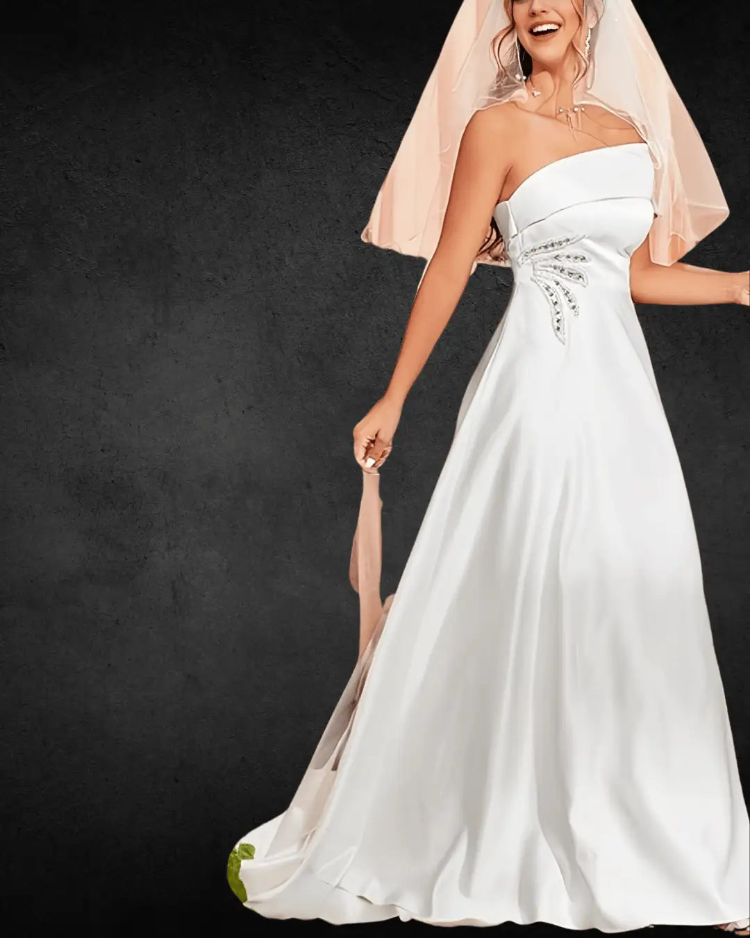 Elegant Off-Shoulder Wedding Dress with Beaded Waist – Fitted Long Bridal Gown with Zipper Detail - VougeVampUK