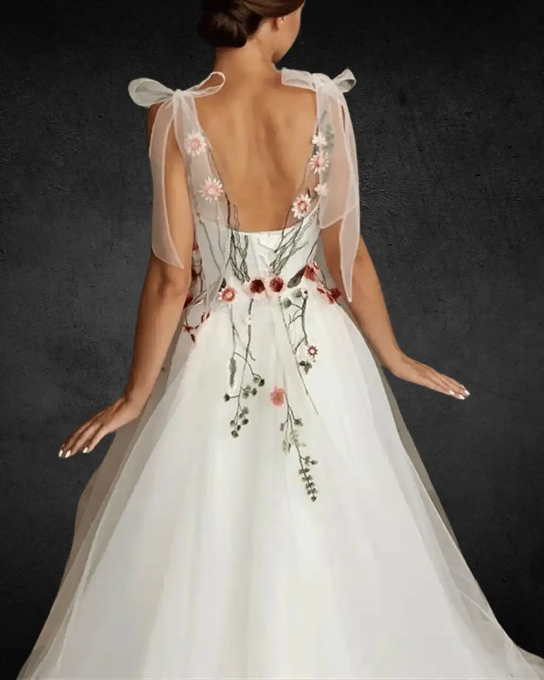 Handmade Designer Sweet Flowers Prom Dress – Spaghetti Straps, White Tulle, Perfect for Formal Occasions & Wedding Parties - VougeVampUK
