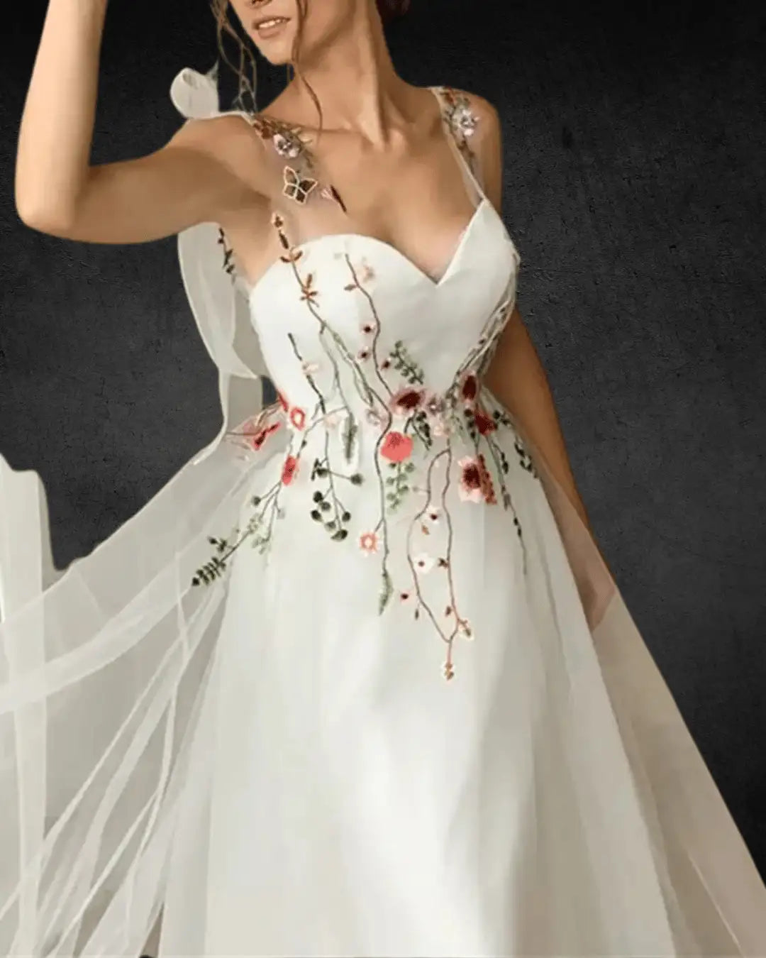 Handmade Designer Sweet Flowers Prom Dress – Spaghetti Straps, White Tulle, Perfect for Formal Occasions & Wedding Parties - VougeVampUK