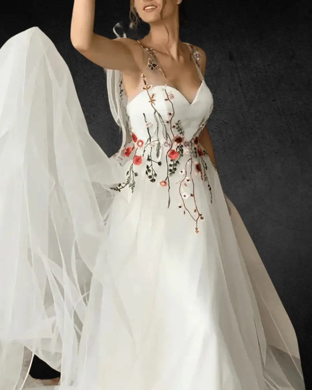 Handmade Designer Sweet Flowers Prom Dress – Spaghetti Straps, White Tulle, Perfect for Formal Occasions & Wedding Parties - VougeVampUK