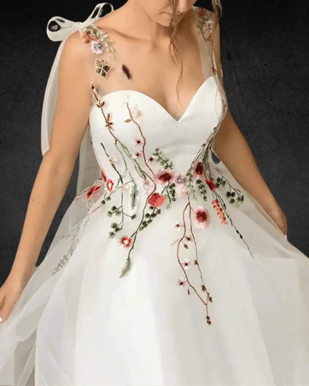 Handmade Designer Sweet Flowers Prom Dress – Spaghetti Straps, White Tulle, Perfect for Formal Occasions & Wedding Parties - VougeVampUK