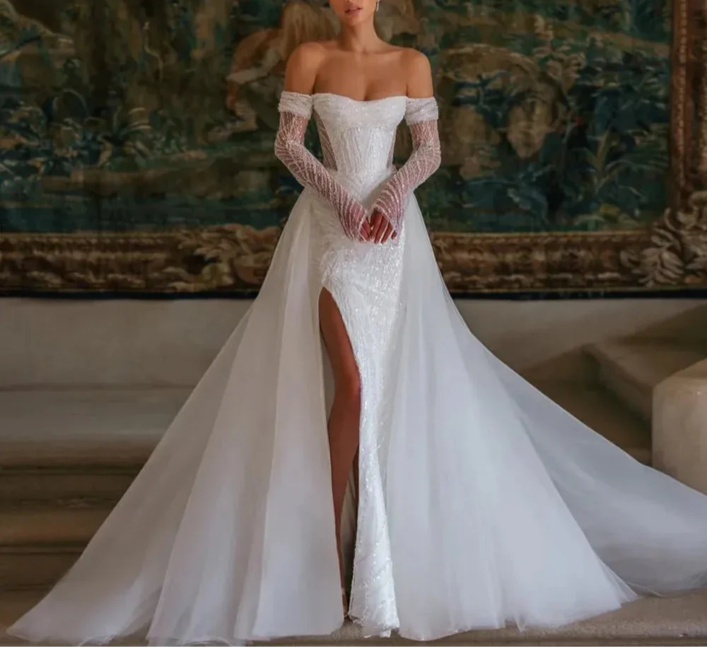 VougeVamp Gorgeous Mermaid Prom Dress with Detachable Tail - Off-Shoulder Side-Split Evening Gown