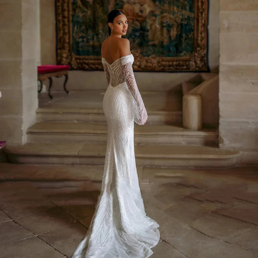 VougeVamp Gorgeous Mermaid Prom Dress with Detachable Tail - Off-Shoulder Side-Split Evening Gown