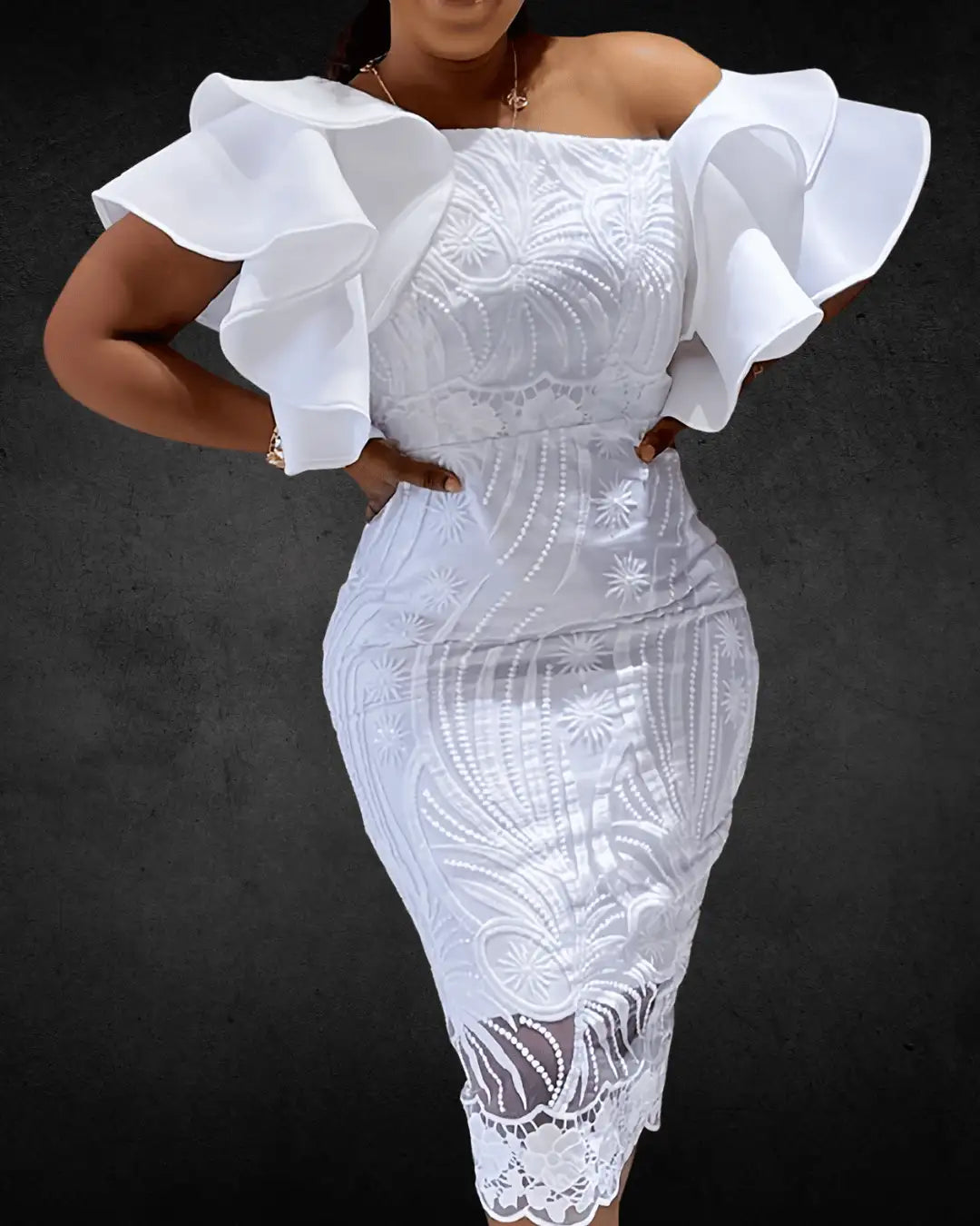 Designer Plus Size One-Shoulder A-Line Wedding Dress with Zipper Detail, Non-Stretch Polyester Fabric - VougeVampUK