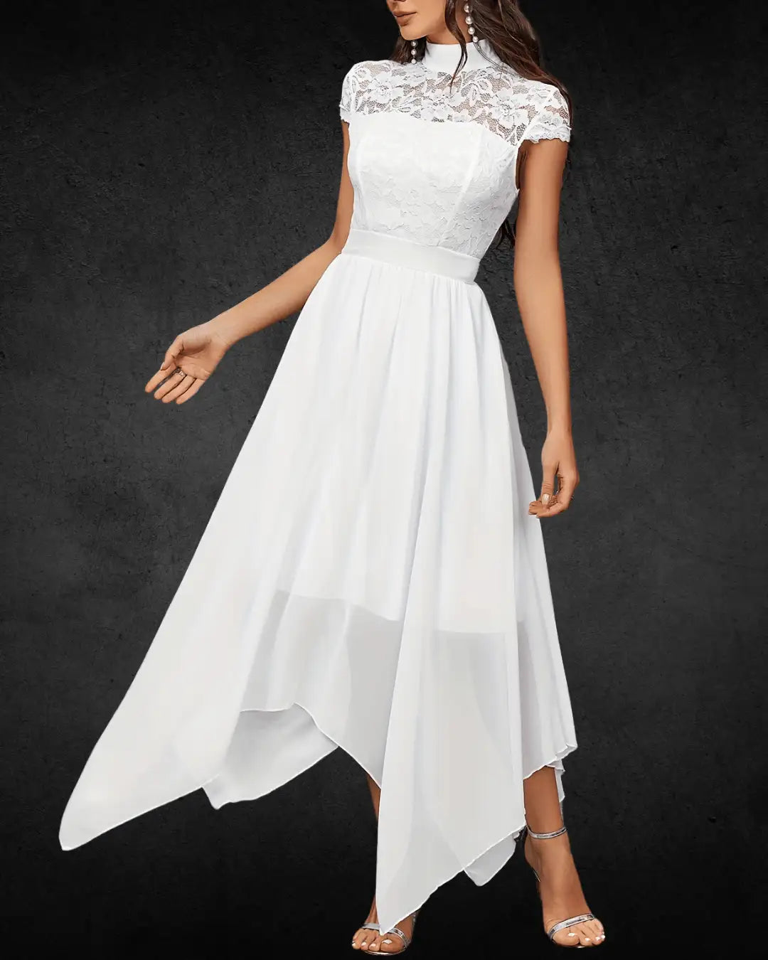 Elegant Chiffon Fitted Crew Neck Solid White Color Non-Stretch Bridal Gown