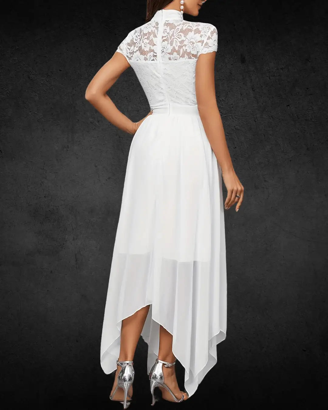 Elegant Chiffon Fitted Crew Neck Solid White Color Non-Stretch Bridal Gown
