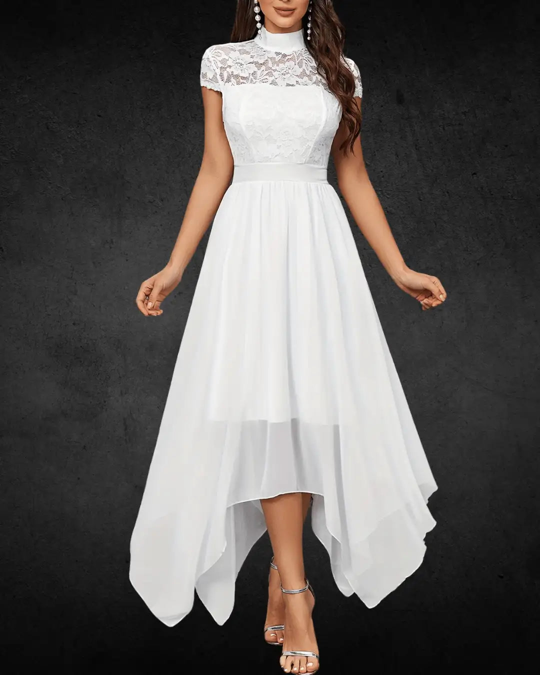 Elegant Chiffon Fitted Crew Neck Solid White Color Non-Stretch Bridal Gown