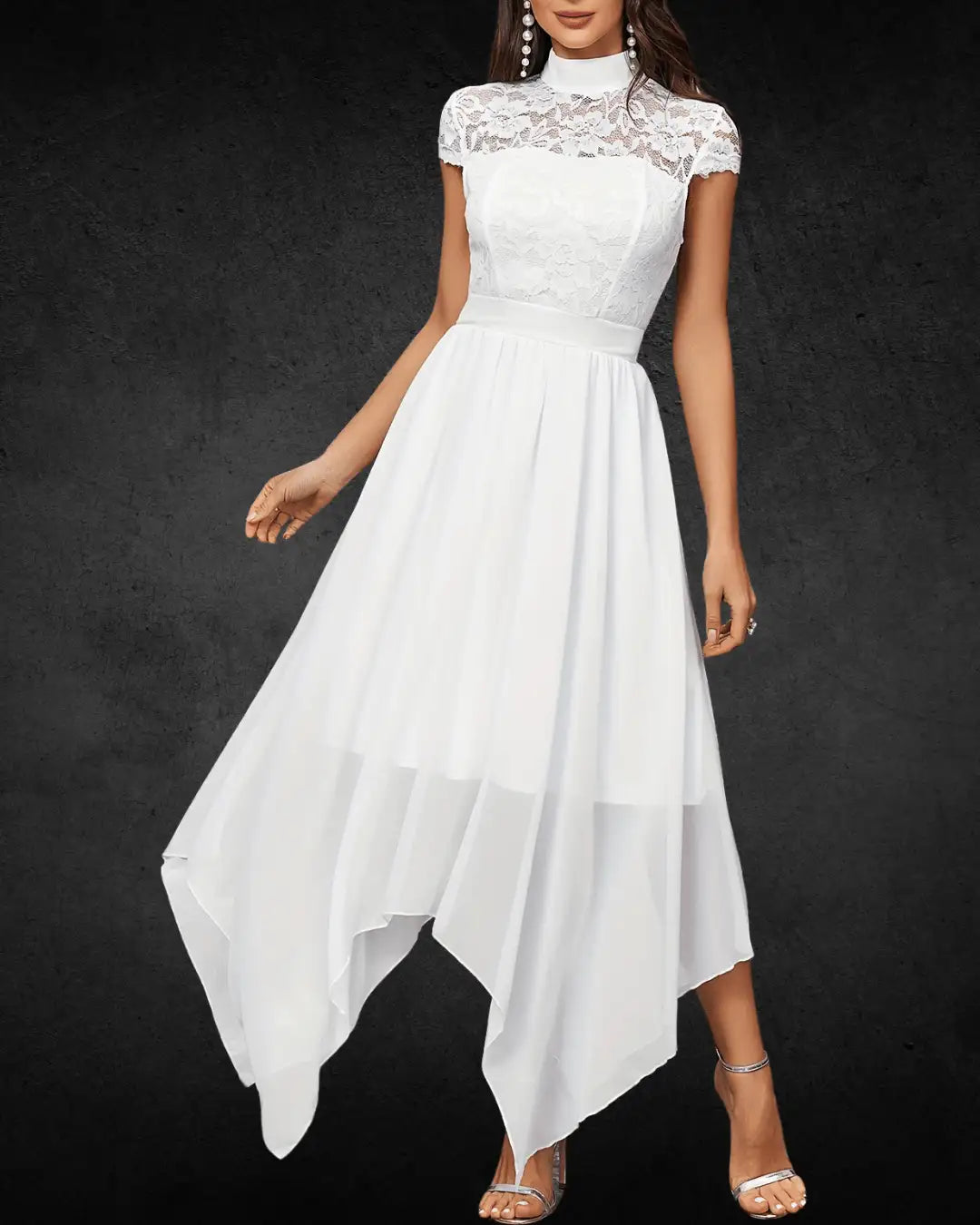 Elegant Chiffon Fitted Crew Neck Solid White Color Non-Stretch Bridal Gown