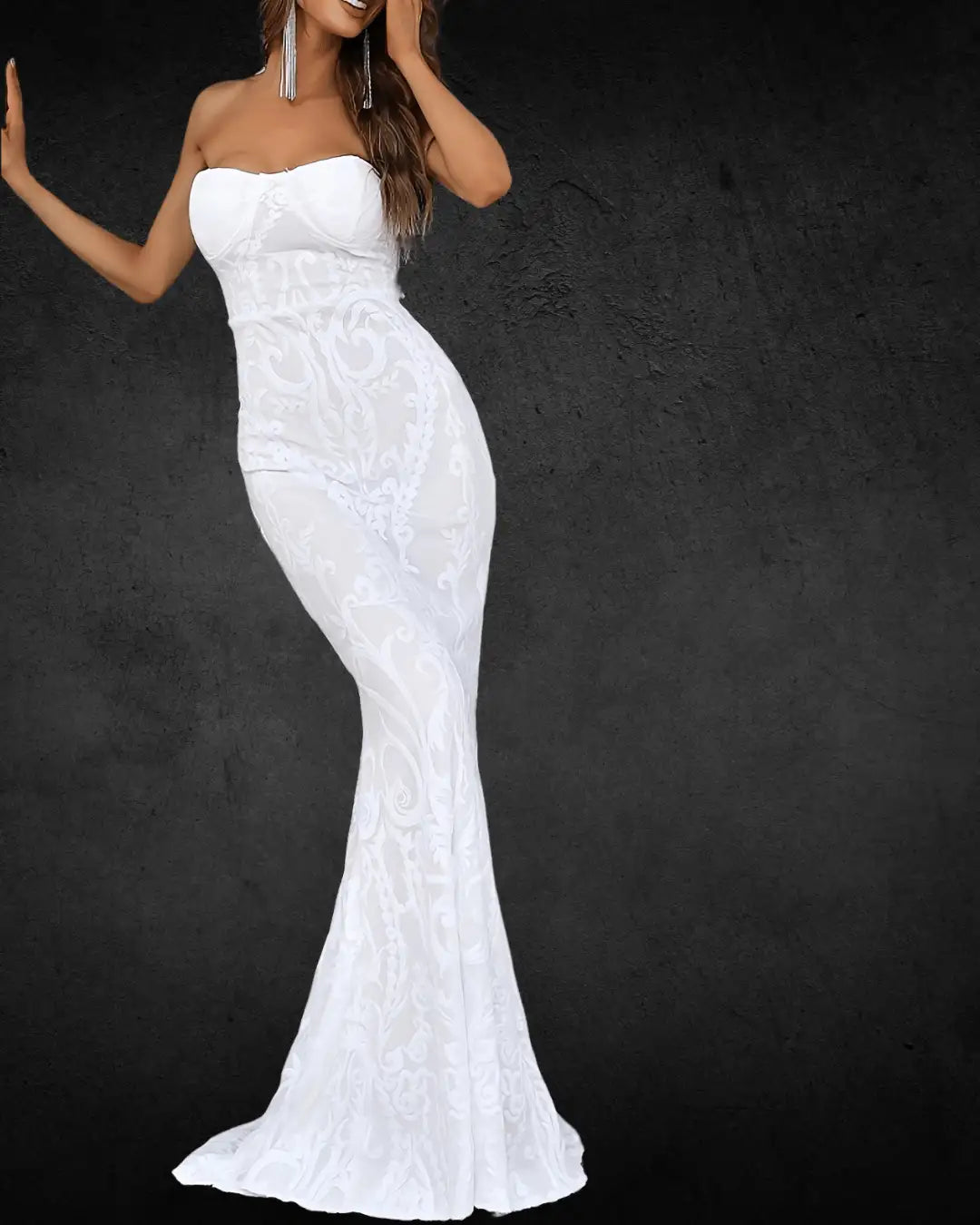 Elegant Off-Shoulder Sequin Bridal Gown – Fitted Polyester Wedding Dress with Zipper Detail - VougeVampUK