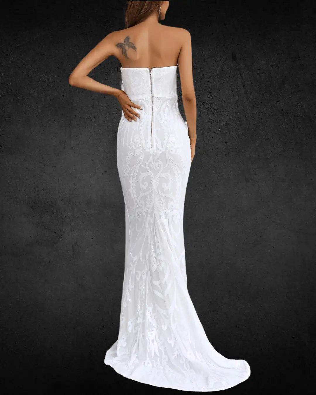 Elegant Off-Shoulder Sequin Bridal Gown – Fitted Polyester Wedding Dress with Zipper Detail - VougeVampUK