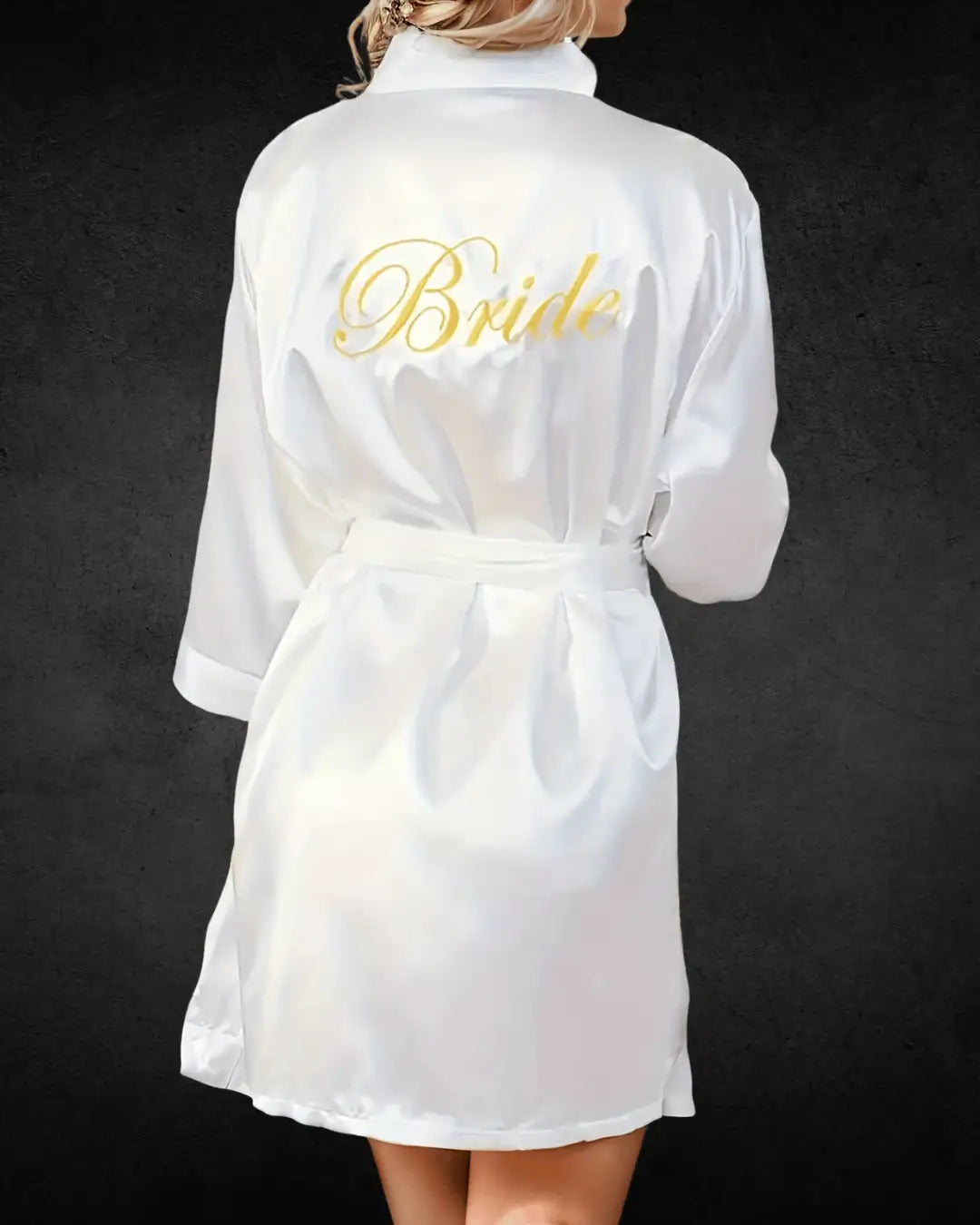 Elegant Embroidered Satin Bridal Night Dress – Long Sleeve, Asymmetrical Neck, with Belt