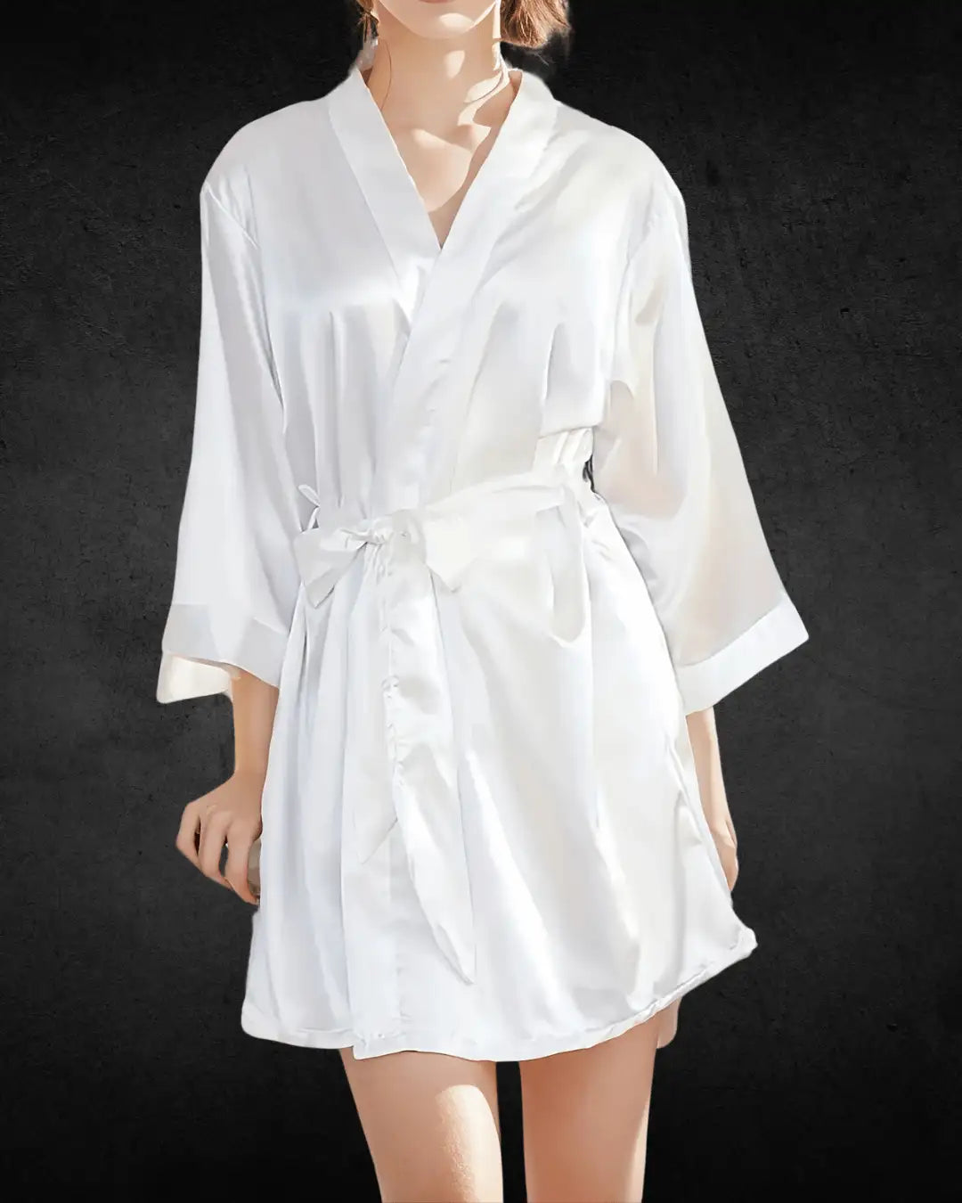 Elegant Embroidered Satin Bridal Night Dress – Long Sleeve, Asymmetrical Neck, with Belt