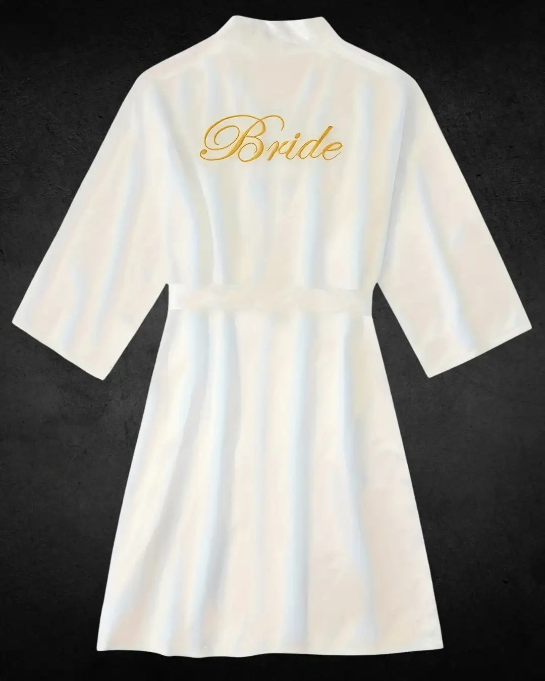 Elegant Embroidered Satin Bridal Night Dress – Long Sleeve, Asymmetrical Neck, with Belt