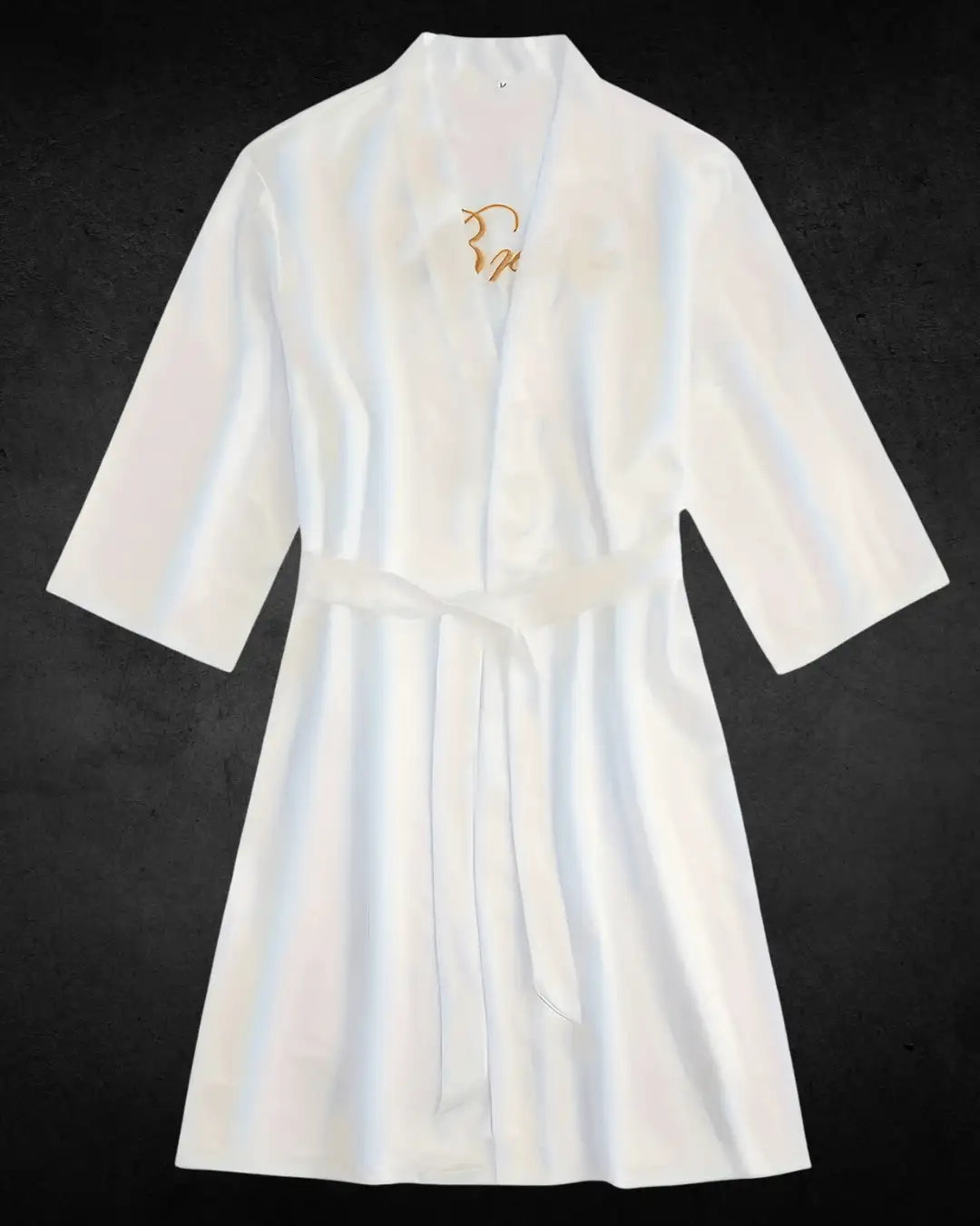 Elegant Embroidered Satin Bridal Night Dress – Long Sleeve, Asymmetrical Neck, with Belt