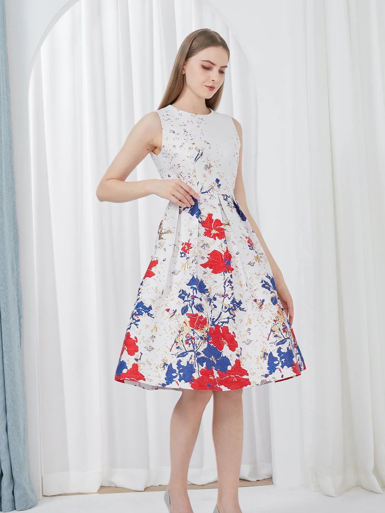 VougeVamp Elegant Fashion Flower Jacquard Dress – New 2025 Summer Ball Gown Party Dress - VougeVampUK