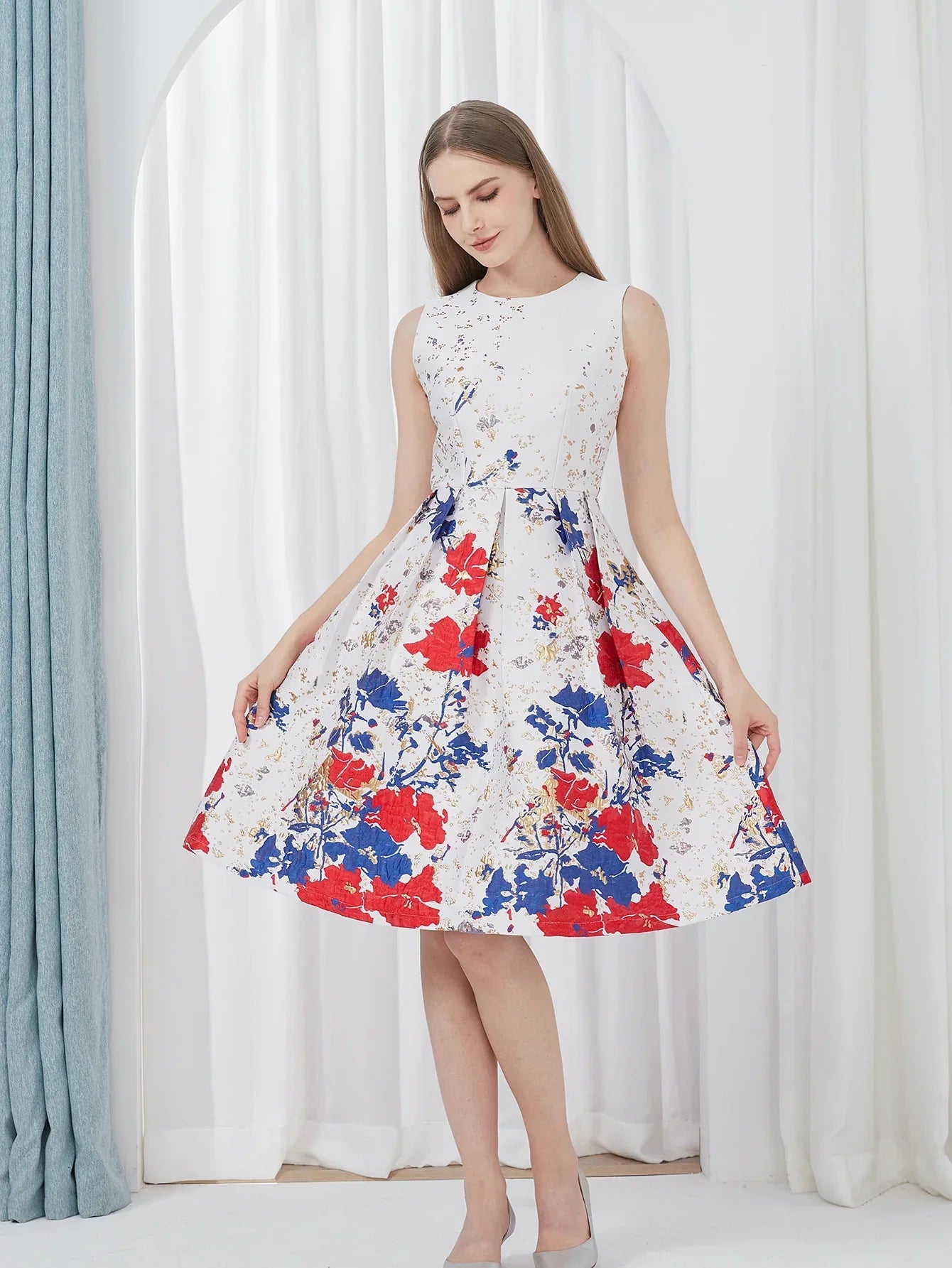 VougeVamp Elegant Fashion Flower Jacquard Dress – New 2025 Summer Ball Gown Party Dress - VougeVampUK