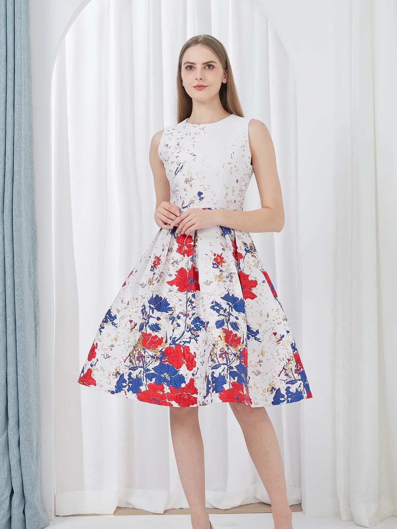 VougeVamp Elegant Fashion Flower Jacquard Dress – New 2025 Summer Ball Gown Party Dress - VougeVampUK