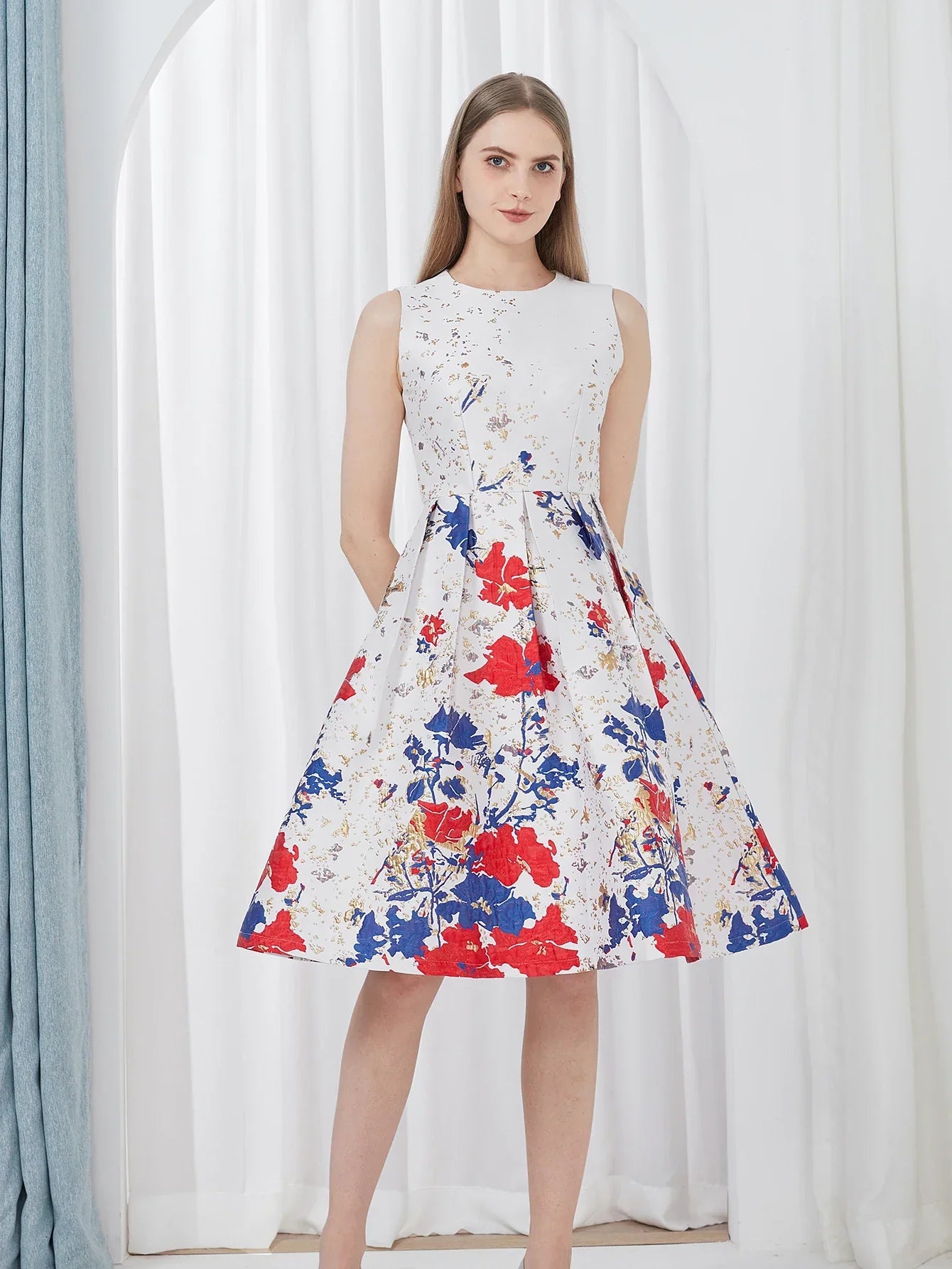VougeVamp Elegant Fashion Flower Jacquard Dress – New 2025 Summer Ball Gown Party Dress - VougeVampUK