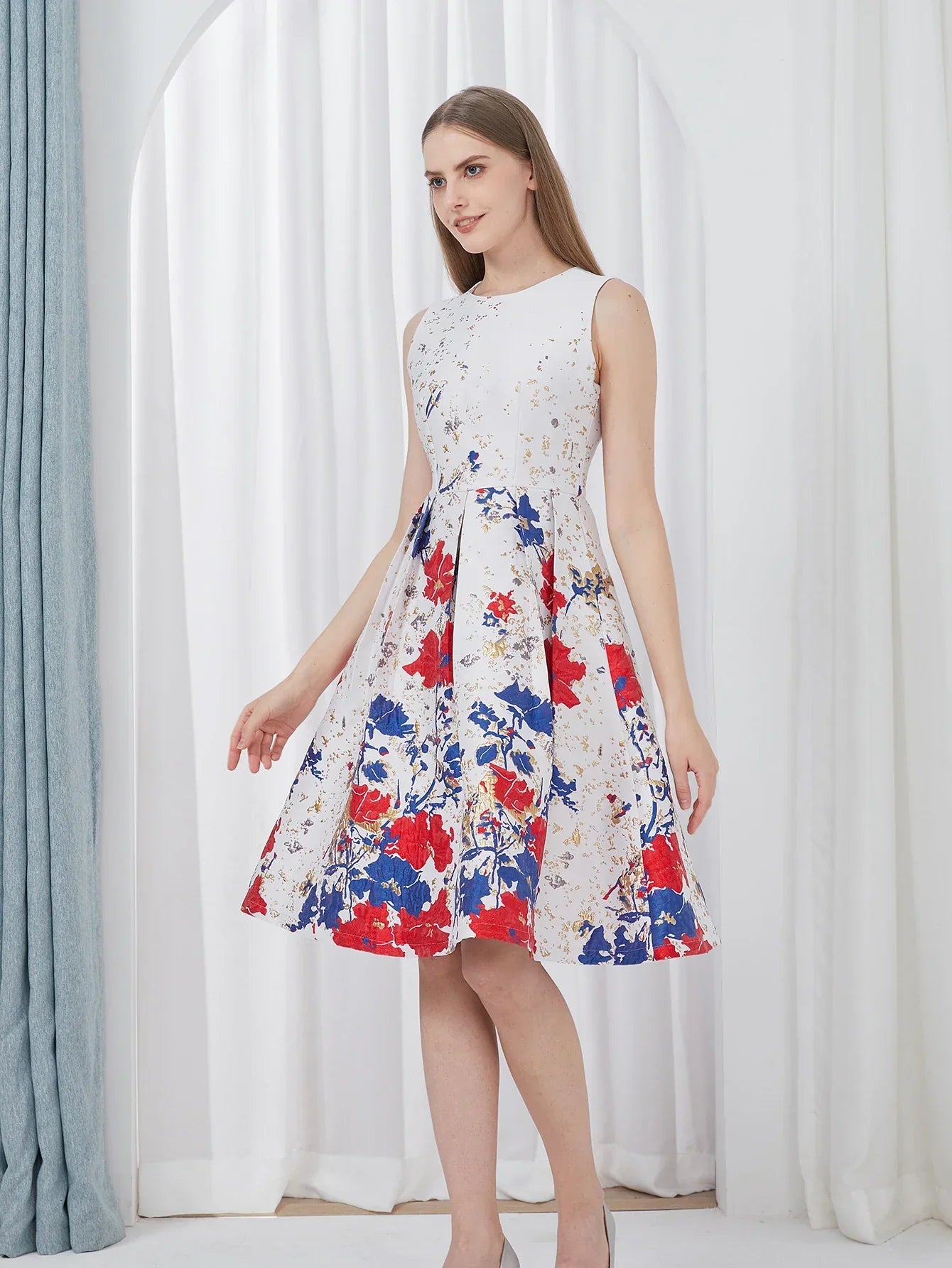 VougeVamp Elegant Fashion Flower Jacquard Dress – New 2025 Summer Ball Gown Party Dress - VougeVampUK