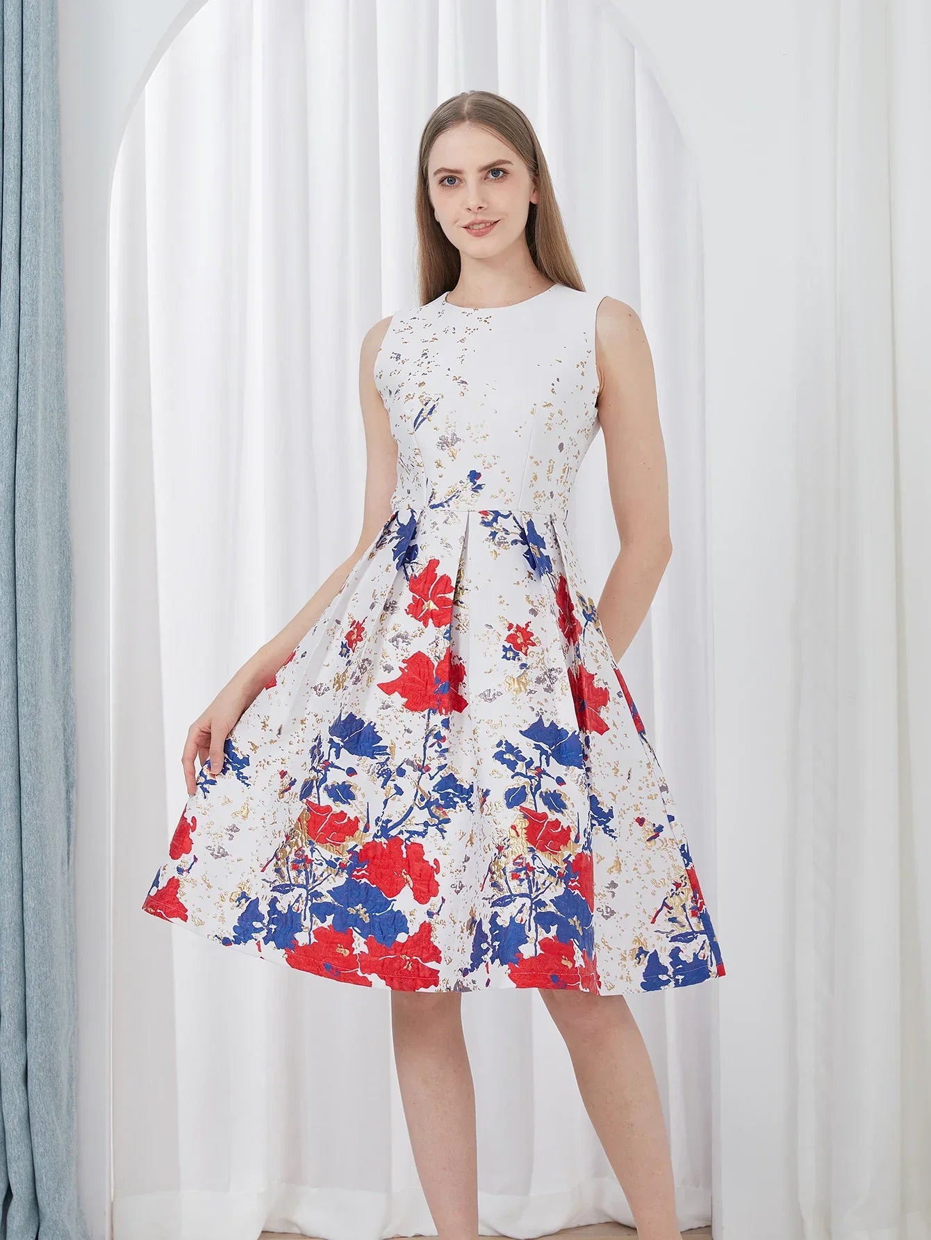 VougeVamp Elegant Fashion Flower Jacquard Dress – New 2025 Summer Ball Gown Party Dress - VougeVampUK