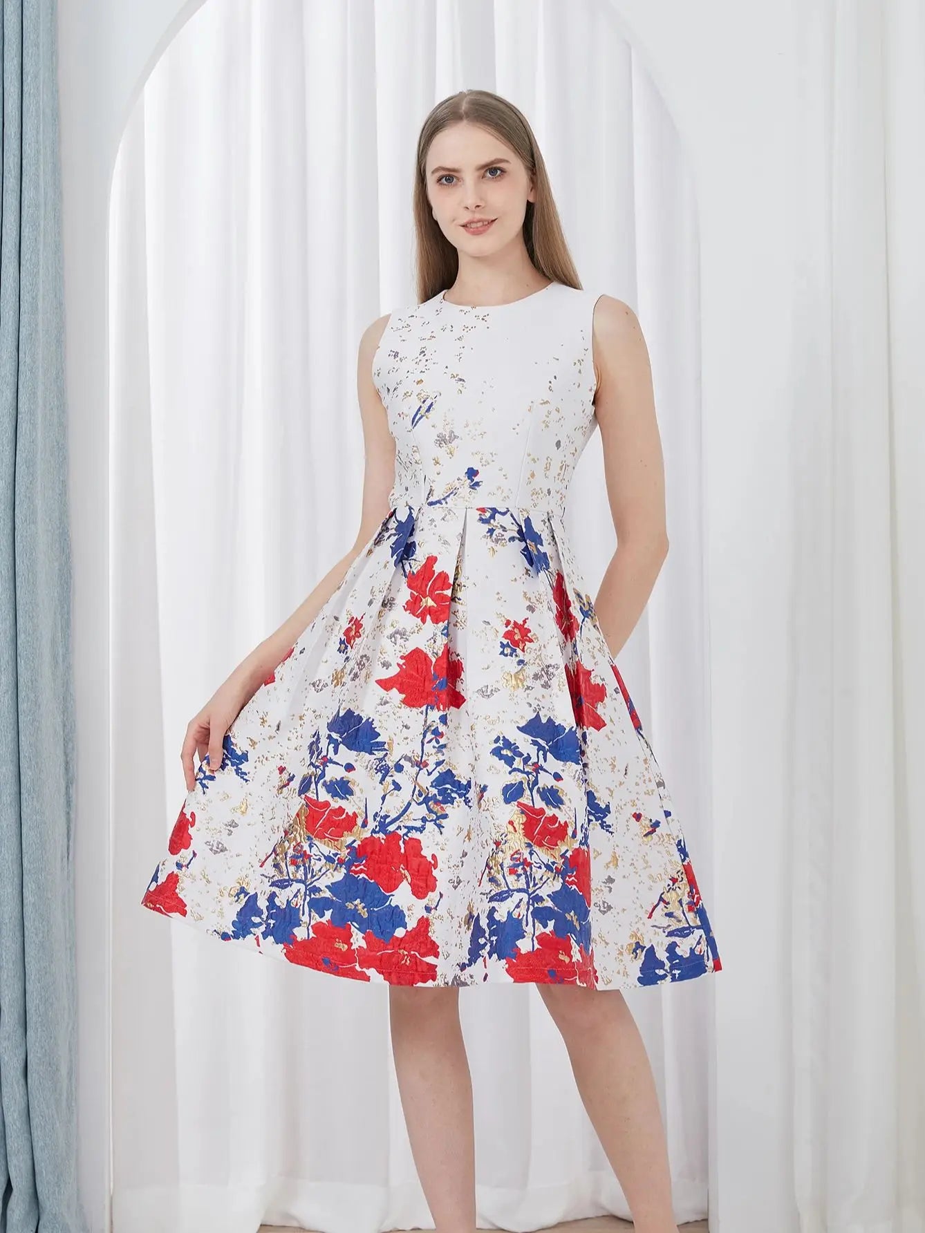 VougeVamp Elegant Fashion Flower Jacquard Dress – New 2025 Summer Ball Gown Party Dress - VougeVampUK