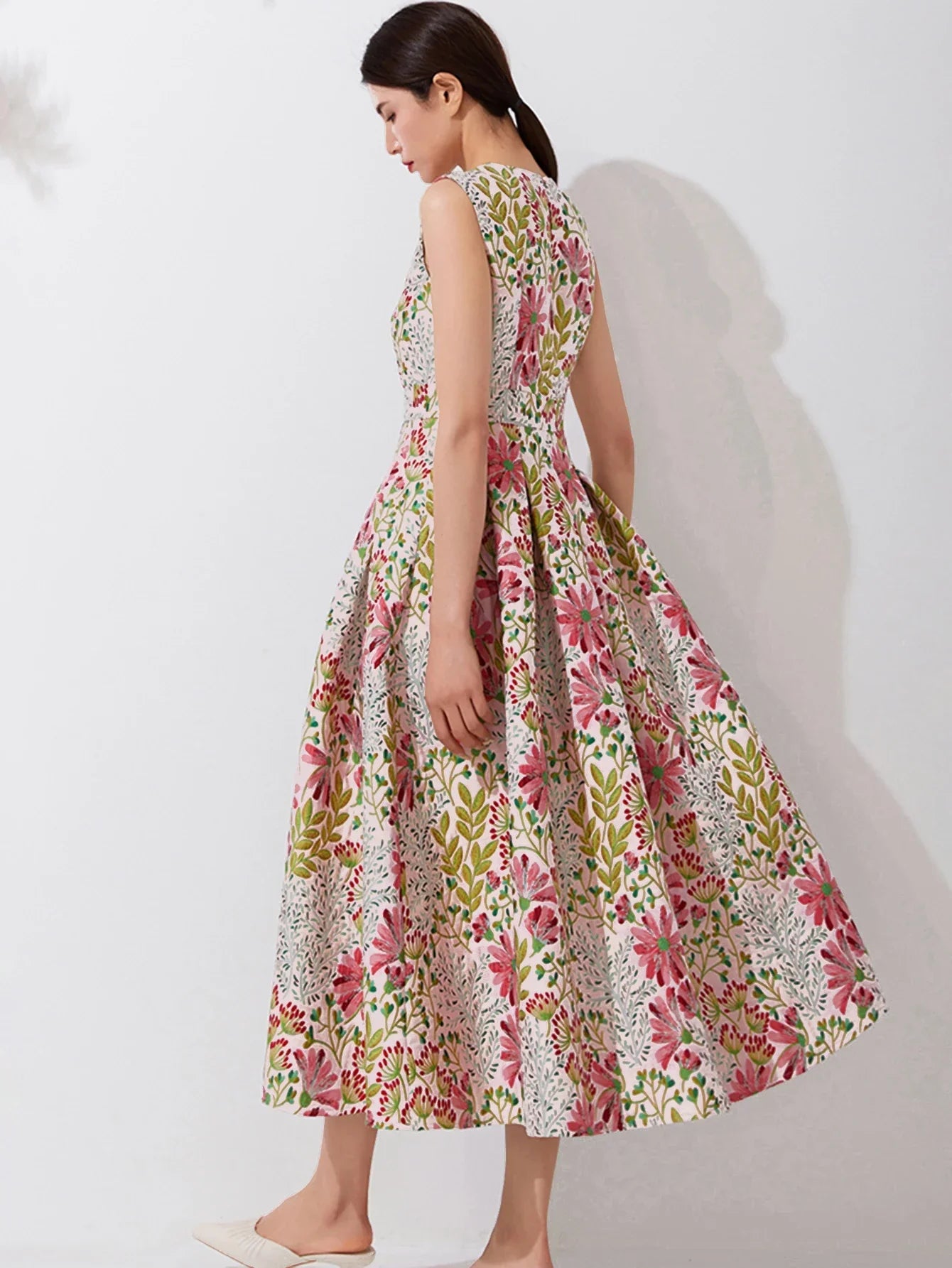 VougeVamp Summer Elegant Jacquard Women Long Maxi Dress – Floral Fashion Party Robe, Vintage Evening Gown - VougeVampUK