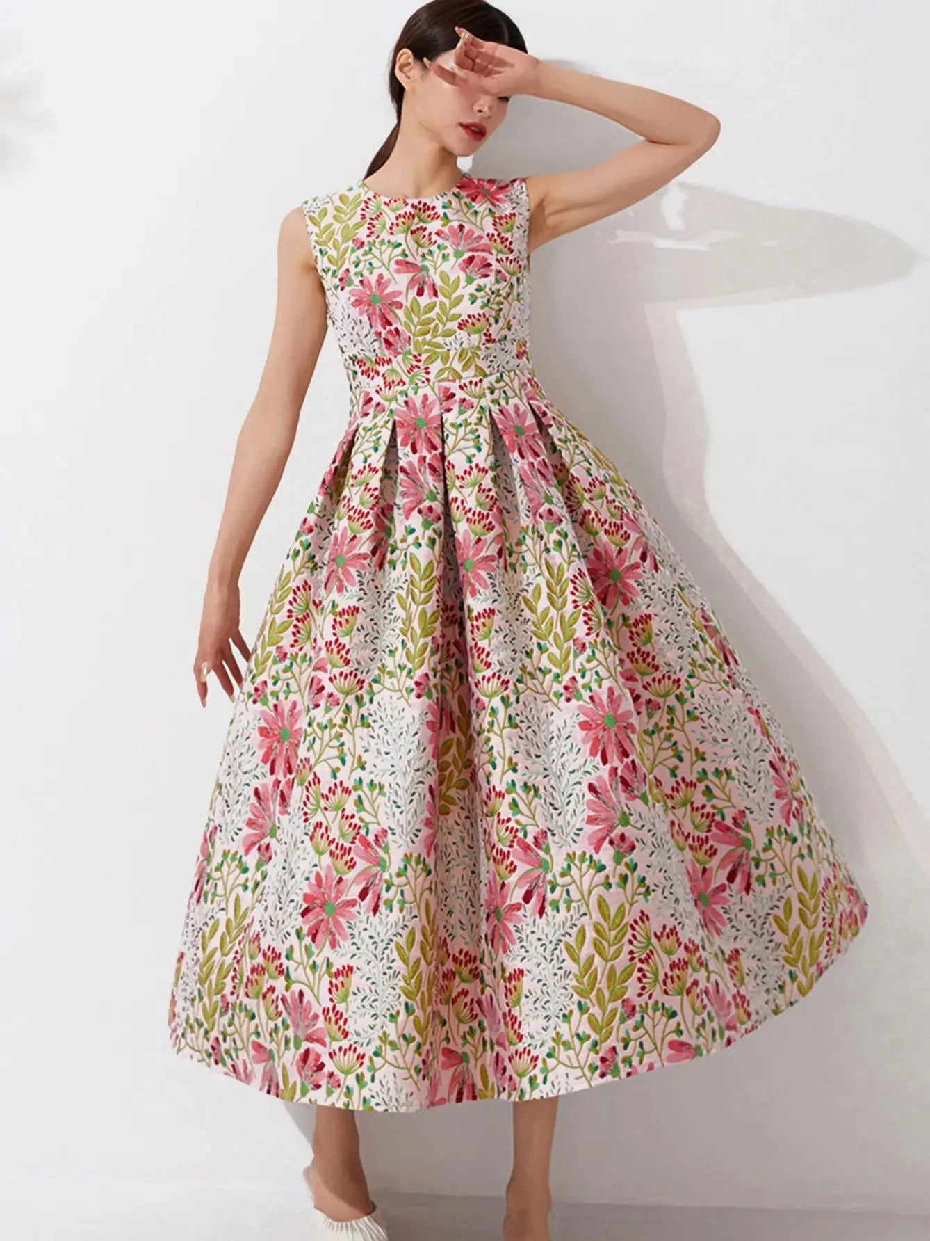 VougeVamp Summer Elegant Jacquard Women Long Maxi Dress – Floral Fashion Party Robe, Vintage Evening Gown - VougeVampUK