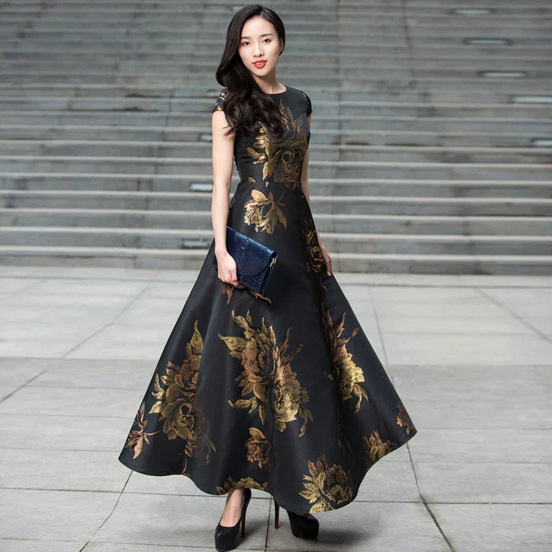 VougeVamp Elegant Boho Floral Jacquard Maxi Dress – Summer Long Vestido for Casual & Party Wear