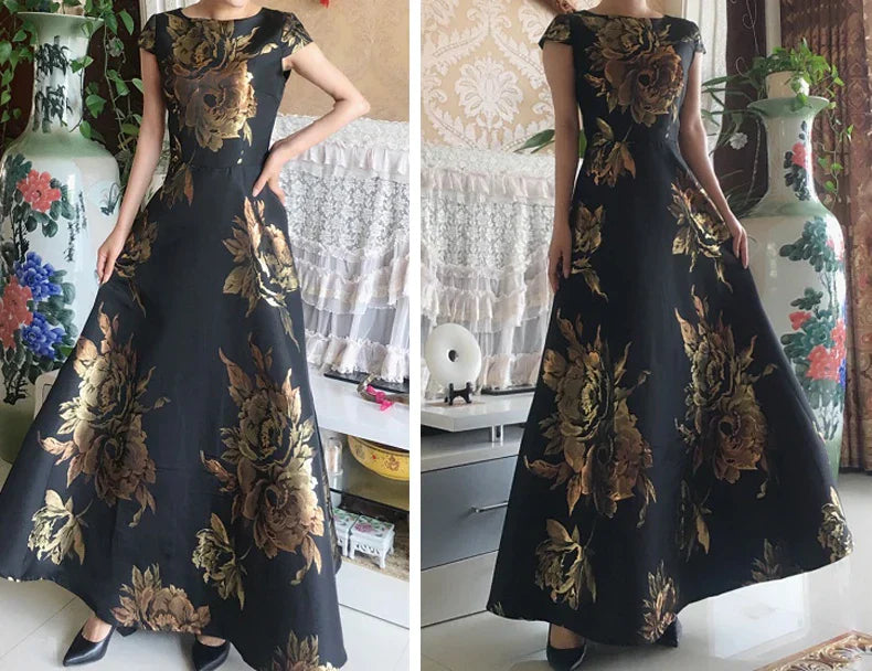 VougeVamp Elegant Boho Floral Jacquard Maxi Dress – Summer Long Vestido for Casual & Party Wear