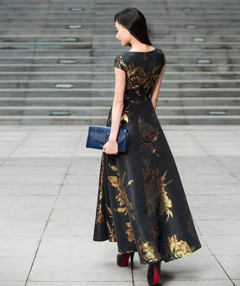 VougeVamp Elegant Boho Floral Jacquard Maxi Dress – Summer Long Vestido for Casual & Party Wear