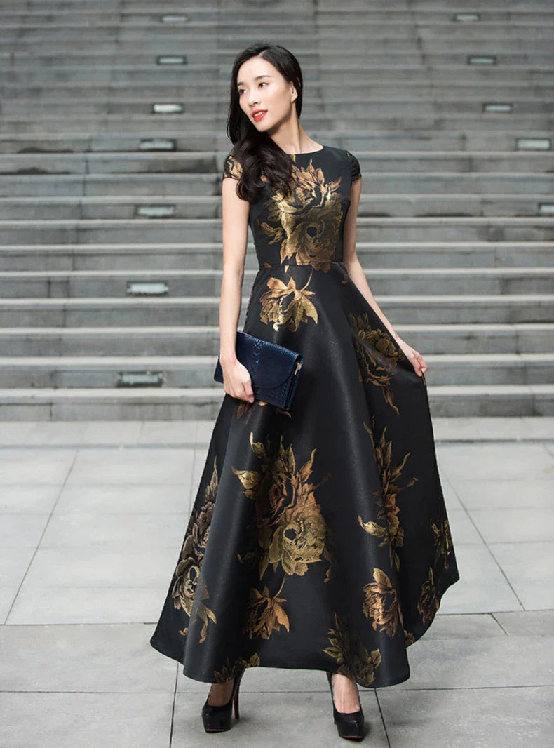 VougeVamp Elegant Boho Floral Jacquard Maxi Dress – Summer Long Vestido for Casual & Party Wear