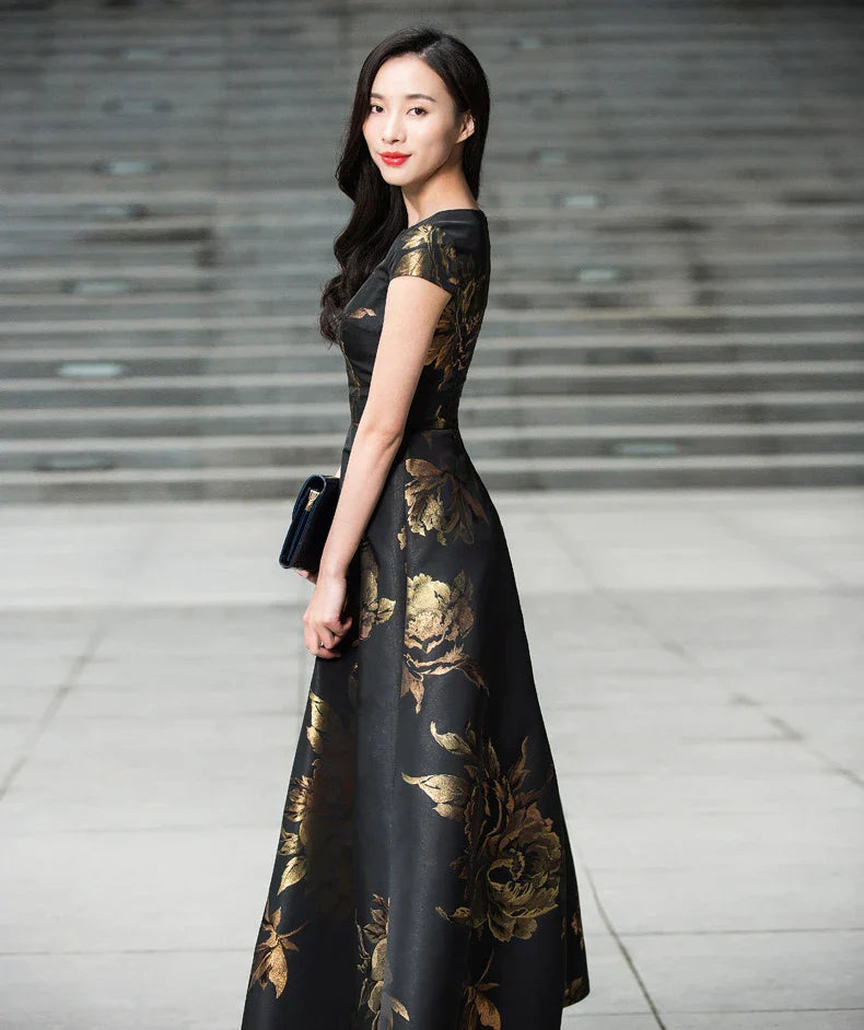 VougeVamp Elegant Boho Floral Jacquard Maxi Dress – Summer Long Vestido for Casual & Party Wear