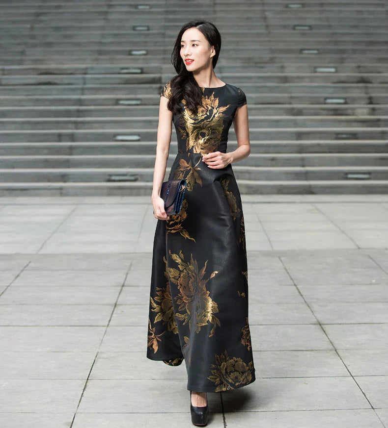 VougeVamp Elegant Boho Floral Jacquard Maxi Dress – Summer Long Vestido for Casual & Party Wear