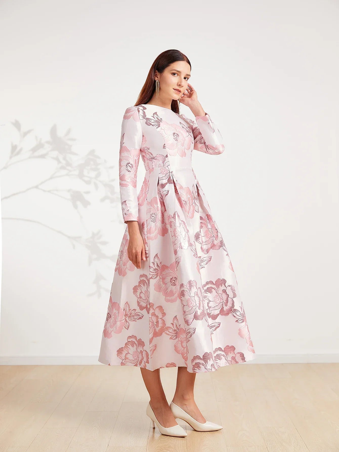 VougeVamp Elegant Luxury Jacquard Maxi Dress – Boho Floral Party & Evening Gown for Women