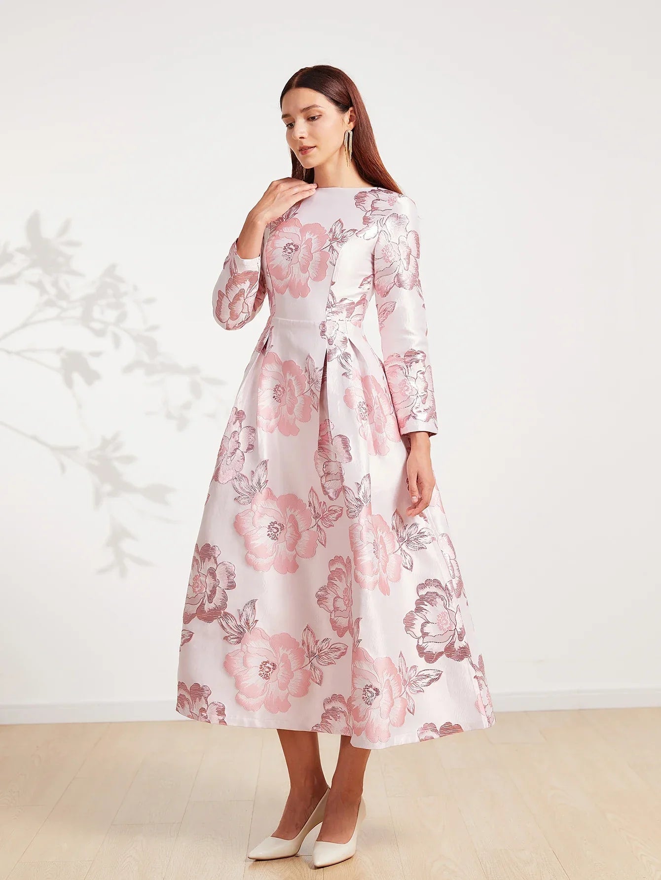 VougeVamp Elegant Luxury Jacquard Maxi Dress – Boho Floral Party & Evening Gown for Women