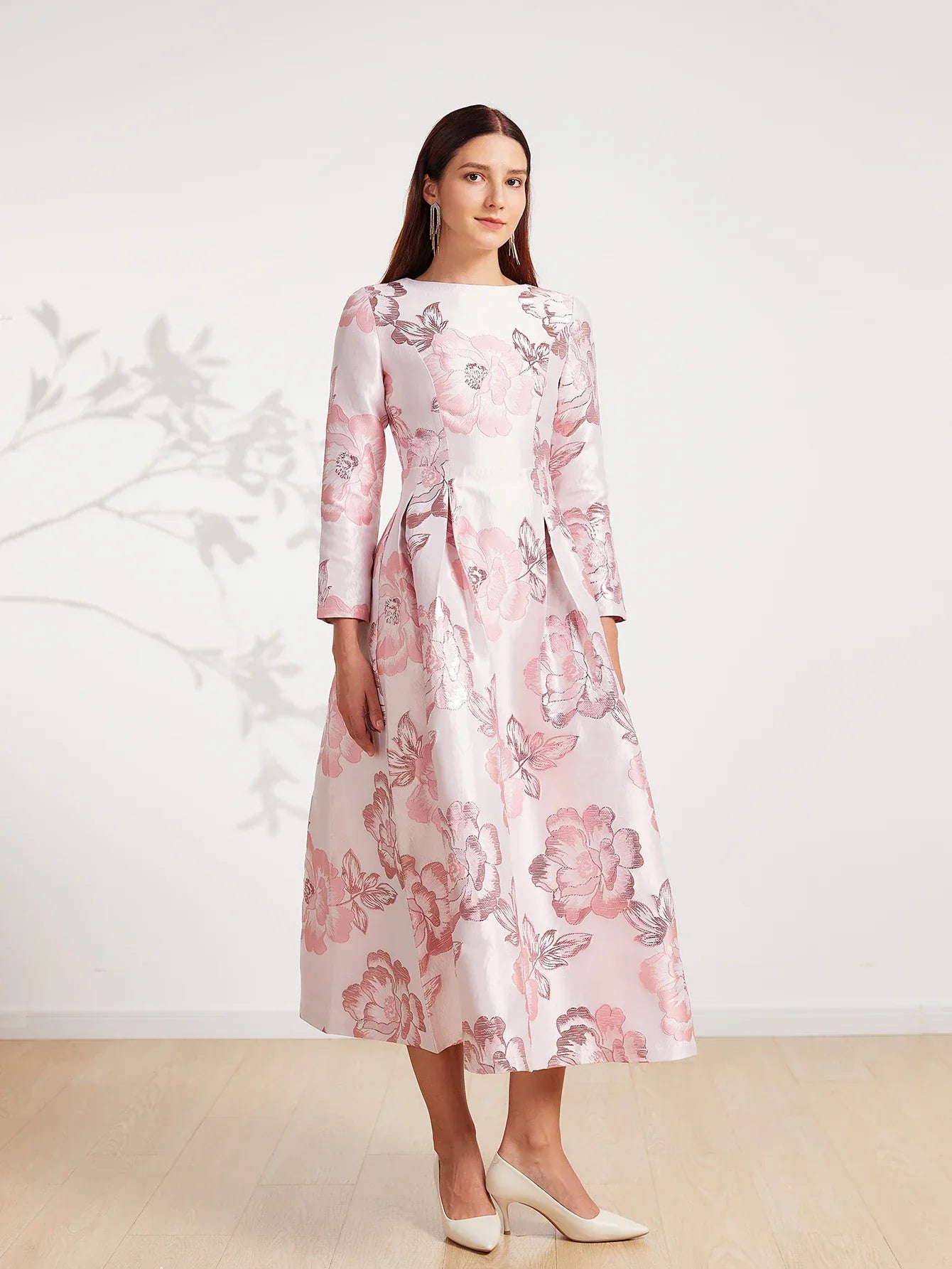 VougeVamp Elegant Luxury Jacquard Maxi Dress – Boho Floral Party & Evening Gown for Women