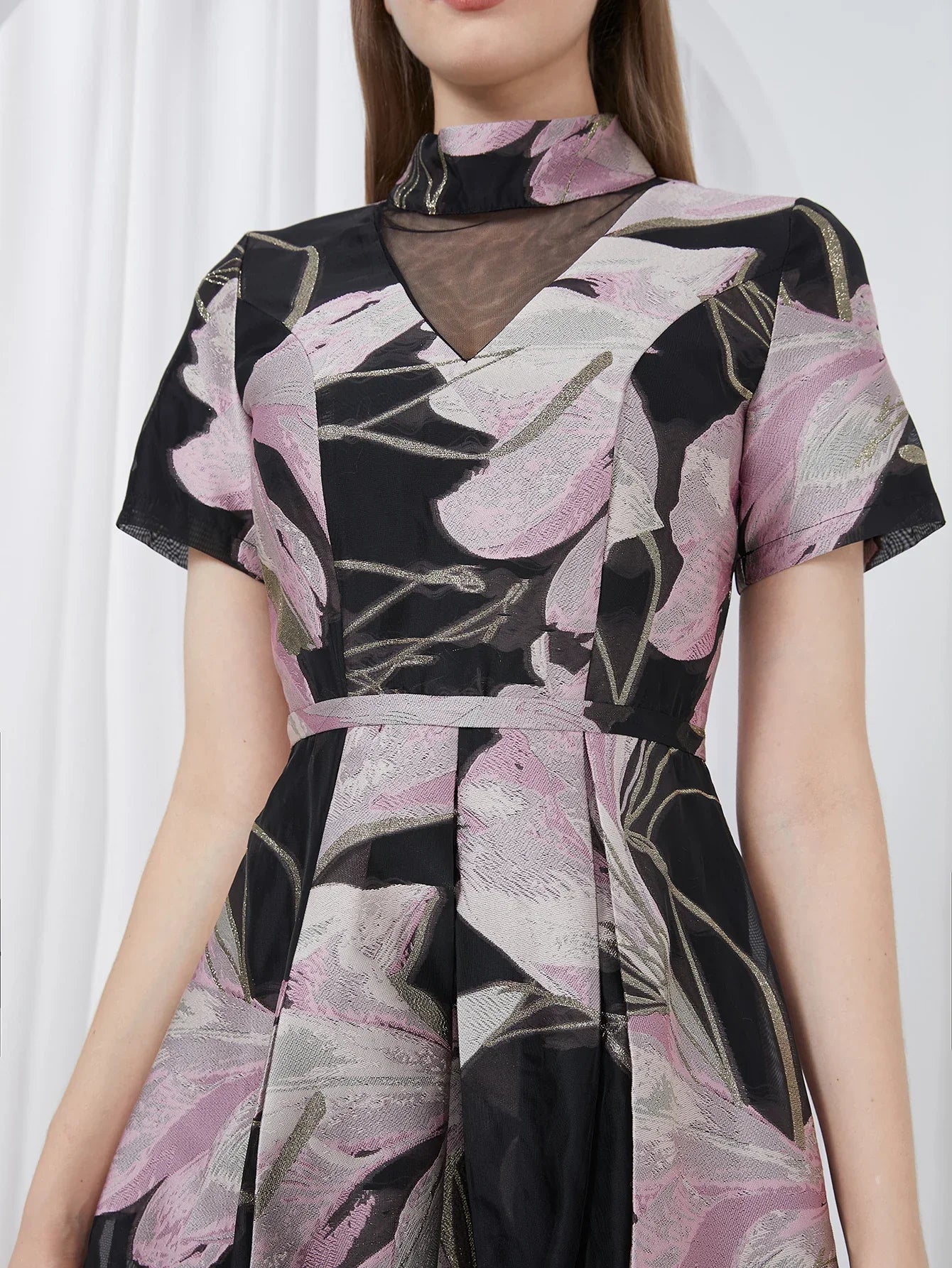 VougeVamp Luxury Jacquard Maxi Dress – Elegant Ball Gown for Weddings, Evening Parties & Special Events