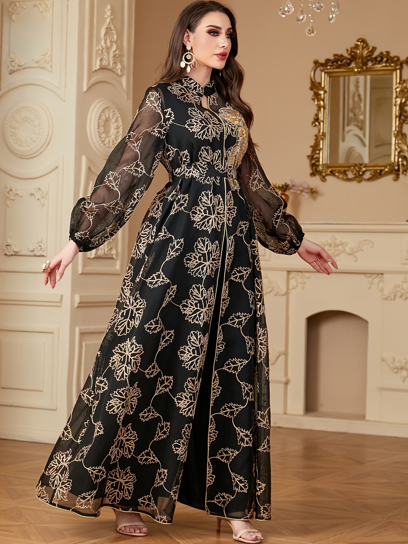 VougeVamp Elegant Sequined Two-Piece Abaya Dress – Modest Long Dress for Middle Eastern Women