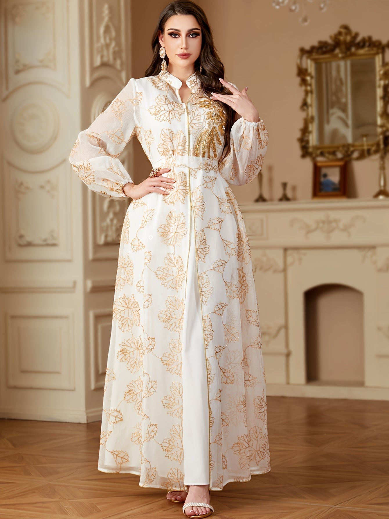 VougeVamp Elegant Sequined Two-Piece Abaya Dress – Modest Long Dress for Middle Eastern Women