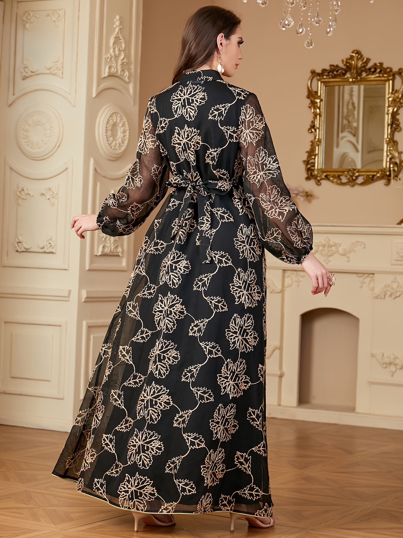 VougeVamp Elegant Sequined Two-Piece Abaya Dress – Modest Long Dress for Middle Eastern Women