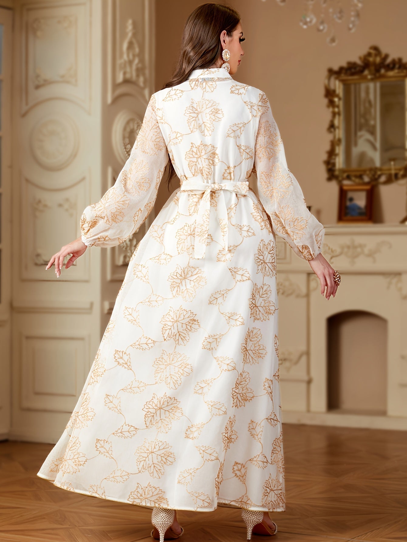 VougeVamp Elegant Sequined Two-Piece Abaya Dress – Modest Long Dress for Middle Eastern Women