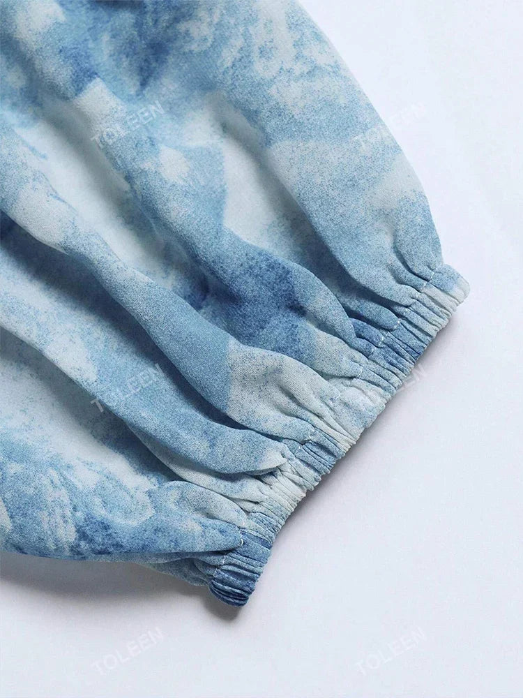 VougeVamp Elegant Floral Print Chiffon Maxi Dress – Lantern Sleeve Ruffle Trim Gown for Casual & Formal Parties