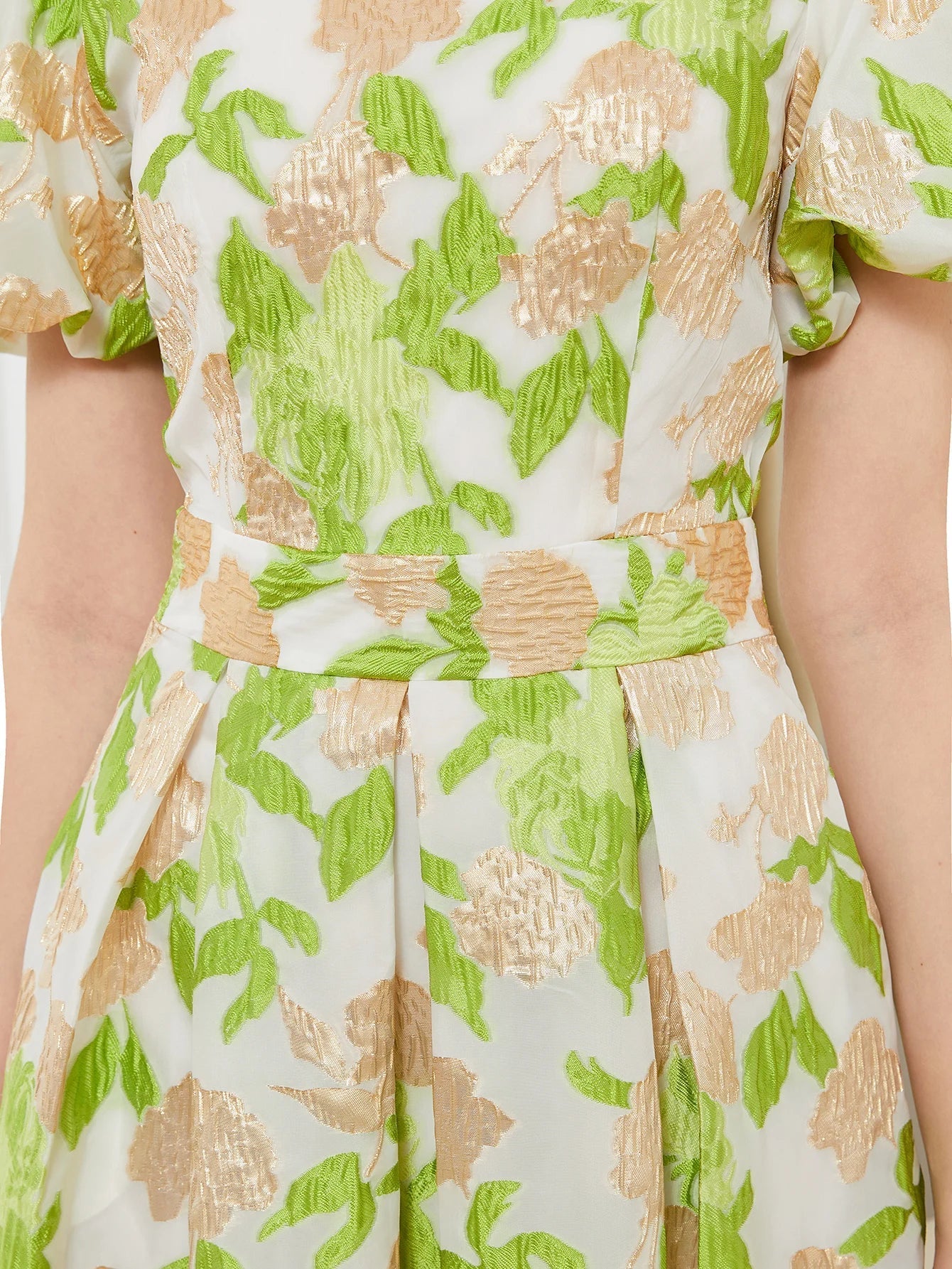 VougeVamp Luxury Puff Sleeve Organza Jacquard Princess Dress – Elegant Long Gown for Proms, Flower Parties & Special Occasions