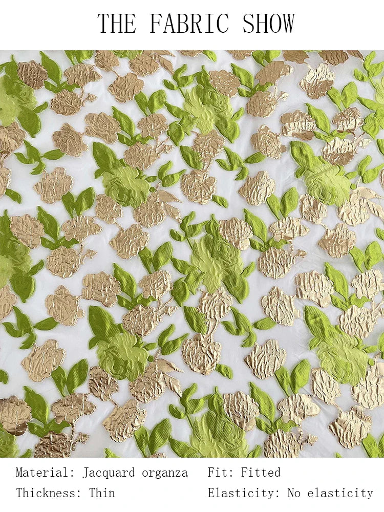 VougeVamp Luxury Puff Sleeve Organza Jacquard Princess Dress – Elegant Long Gown for Proms, Flower Parties & Special Occasions