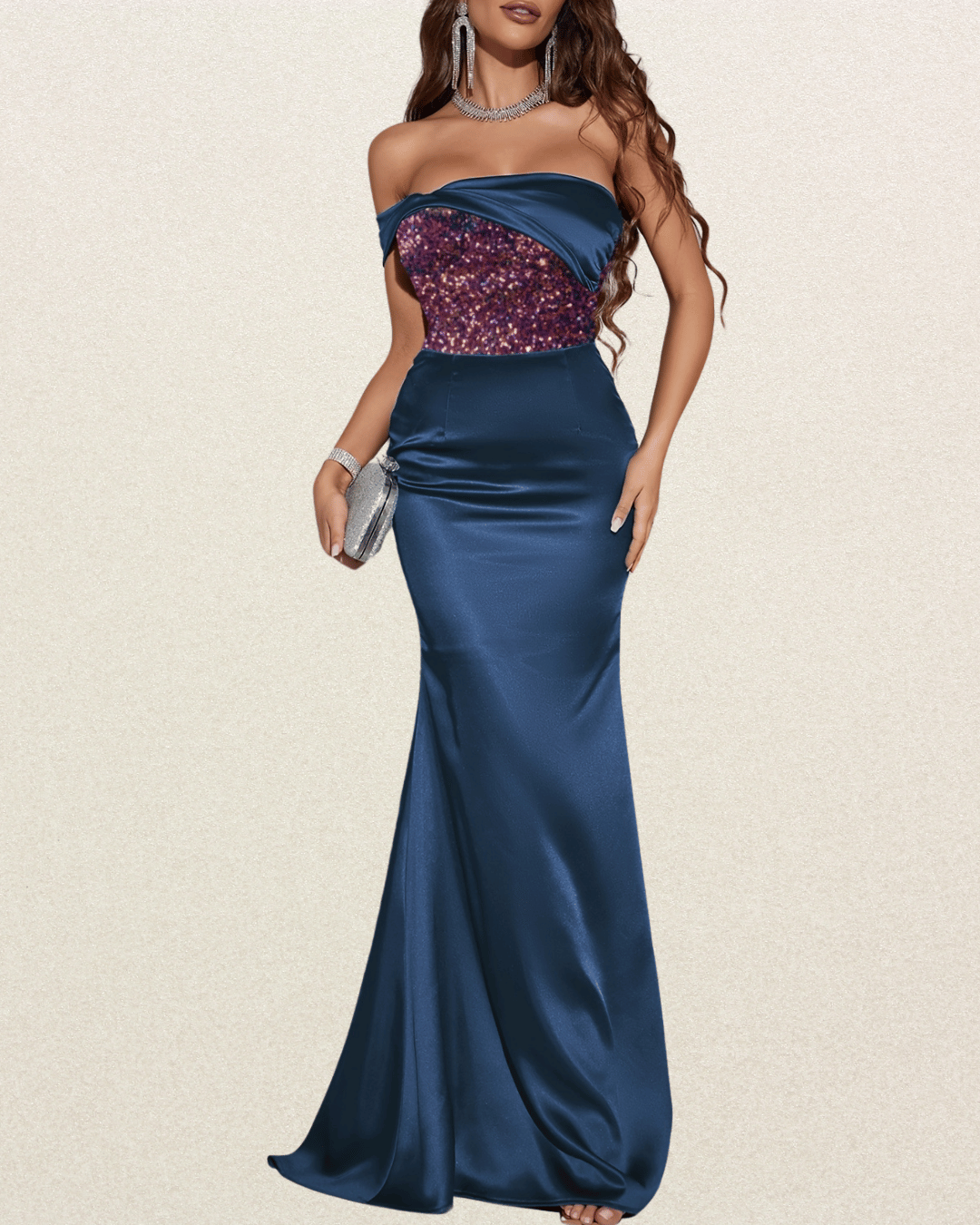 Off-Shoulder Mermaid Gown - Bodycon Dress, Evening Dress, Women's Gown, All Seasons, Formal Dress