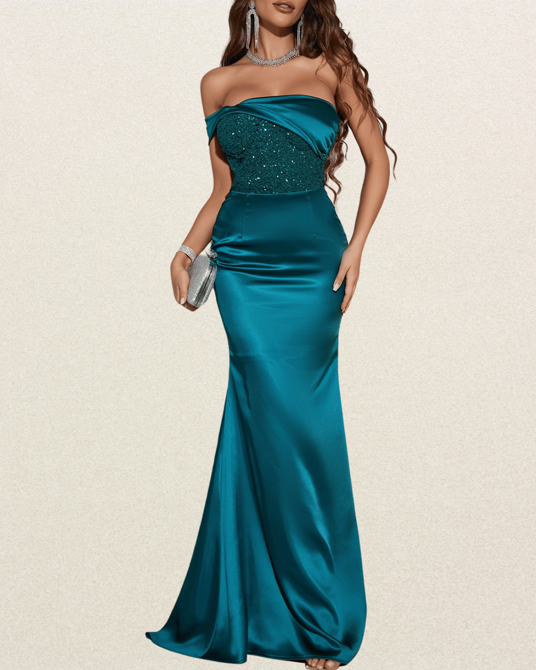 Off-Shoulder Mermaid Gown - Bodycon Dress, Evening Dress, Women's Gown, All Seasons, Formal Dress